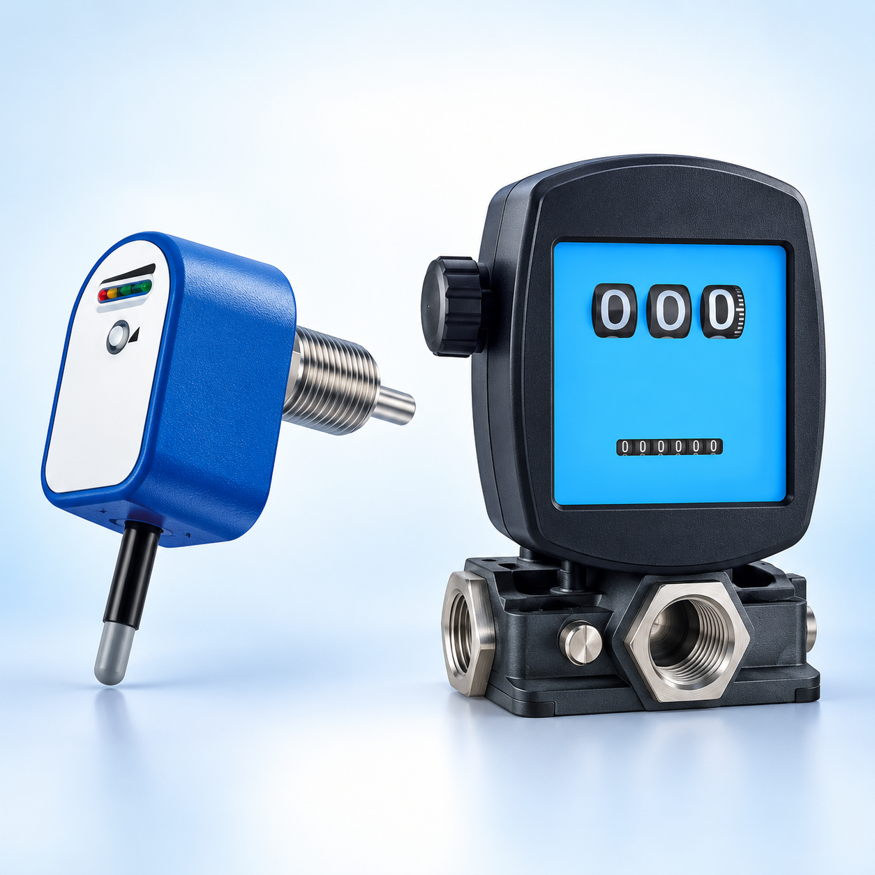 Electronic flow sensor and mechanical flow meter